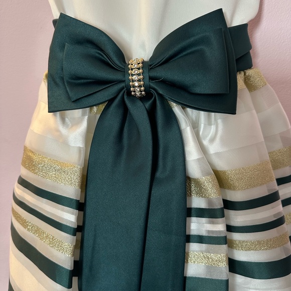 Rare Editions White and Green Formal Kids Dress - Picture 3 of 5